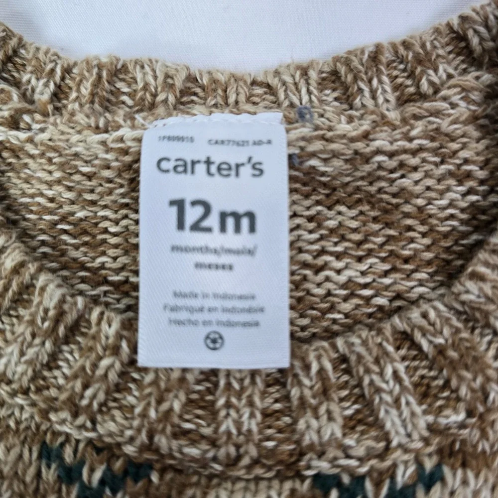 Carter's 12M Christmas Fair Isle Tree Knit Crewneck Pullover Sweater